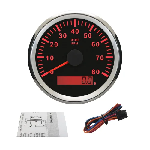 Miniatura 10 de ELING Tacómetro universal con medidor de horas 7000RPM 3 3/8" 12V 24V con retroiluminación Negro y acero inoxidable.