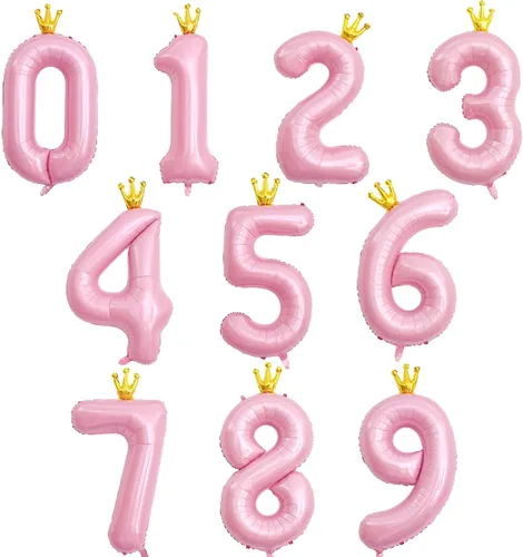 Miniatura 3 de Globo rosa con corona de 40 pulgadas con número 0, globo grande unido de papel de aluminio rosa claro Mylar con dígito de helio 0 para decoración