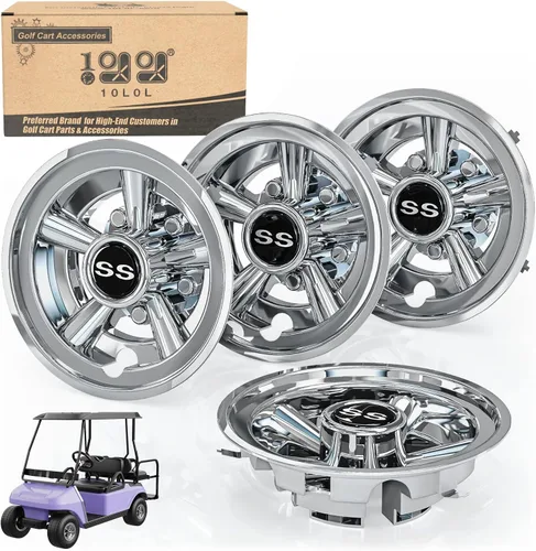 Miniatura 4 de 10L0L Cubiertas de ruedas para carrito de golf Tapacubos para EZGO, Club Car, Yamaha - Instalación de 8 pulgadas con enganche, negro, juego de 4