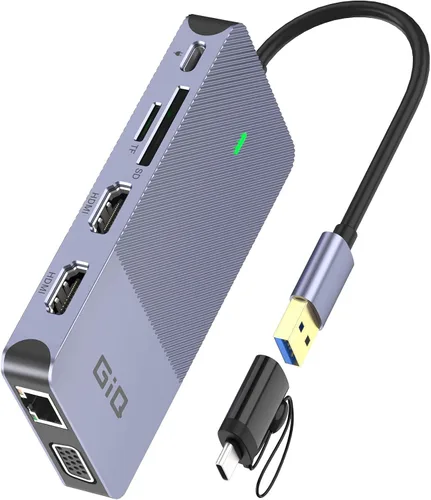 Estación de acoplamiento USB GIQ USB C HUB USB 3.0 a HDMI dual Adaptador VGA de triple pantalla USB C Estación de acoplamiento para portátil Monitor