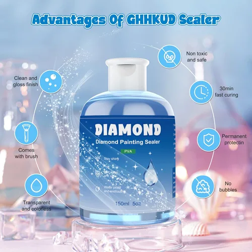 Miniatura 2 de GHHKUD Sellador de pintura de diamante de 10.5 onzas líquidas con 2 pinceles, 2 unidades de pegamento sellador de arte de diamante, accesorios