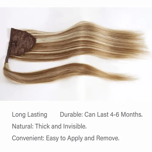Miniatura 4 de Extensión de cola de caballo de cabello humano Remy 100% real, envolvente, cola de caballo larga y recta, extensiones de cabello con cola de caballo