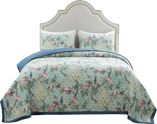 Miniatura 7 de Greenland Home Pavona - Juego de edredón con adornos de terciopelo, 2 piezas, tamaño individual/XL, color jade