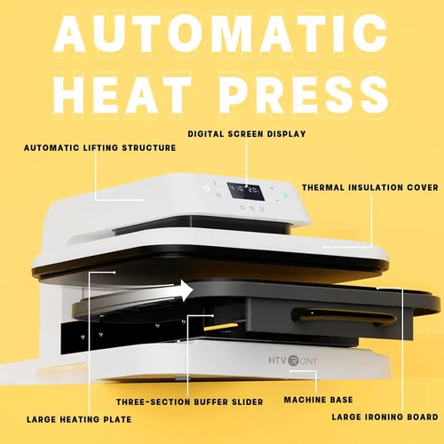 Miniatura 2 de HTVRONT - Prensa de calor automática e inteligente de 15x15 para camisetas con liberación automática, prensa profesional para proyectos de Blanco