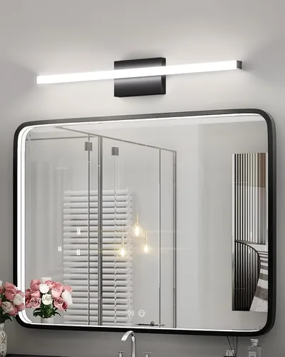 Miniatura 6 de Barra de luz LED moderna para tocador de baño, 30 pulgadas, 28 W, 2400 lúmenes, 5CCT, regulable, lámpara de baño negra e iluminación de espejo