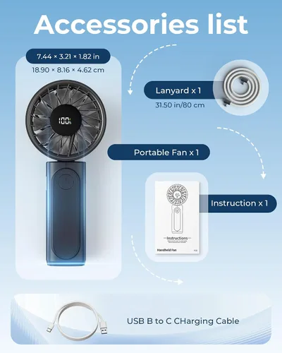 Miniatura 8 de Peiyuu Ventilador de mano, ventilador portátil, recargable personal de 4000mAh, mini ventilador de escritorio plegable de 180° con 6 velocidades
