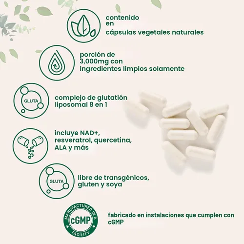 Miniatura 3 de Micro Ingredients Complejo de glutatión reducido liposomal 3,000 mg - Suplemento avanzado de glutatión 8 en 1 con NAD, resveratrol, quercetina