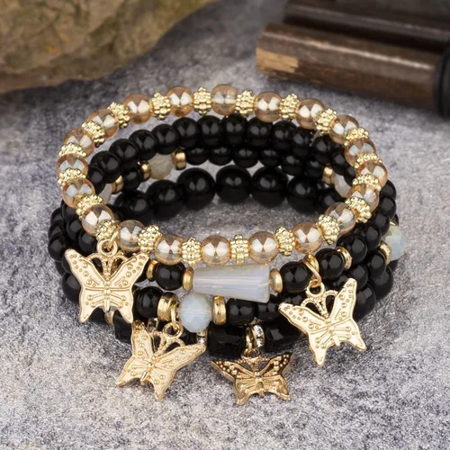 Miniatura 2 de Pingyongchang Pulseras bohemias para mujer, estilo bohemio, multicapa, con cuentas doradas, apilables, elásticas, hechas a mano, multicolor