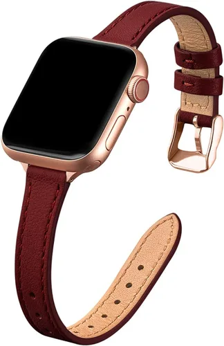 Miniatura 8 de STIROLL - Correa delgada de cuero para reloj inteligente, compatible con Apple Watch de 38, 40, 41, 42, 44, 45 y 49 mm, correa de cuero de grano