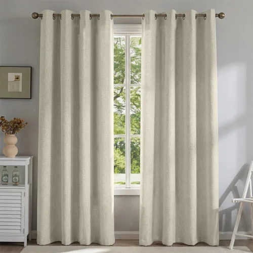 Miniatura 18 de Cortinas de lino libres de PFAS en negro de 63 pulgadas de largo, juego de 2 paneles, 100% cortinas opacas largas para dormitorio, sala de estar