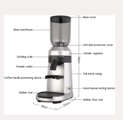 Miniatura 5 de Molinillo de café eléctrico, molinillo de café de rebabas, molinillo de grano de café ajustable para expreso, café de goteo, prensa francesa y café