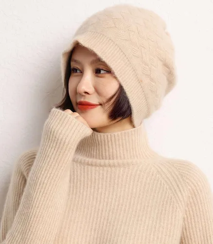 Miniatura 2 de Gorro de punto de lana merino de cachemira cálida de invierno para mujer