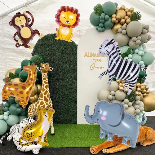 Miniatura 5 de 6 globos gigantes de animales de safari de la selva, mono, elefante, cebra, leopardo, león, jirafa, globos de aluminio para Wild One, zoológico, 6