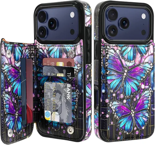 Miniatura 34 de Bizzib para iPhone 16 Plus funda tipo billetera con soporte para tarjetas, funda protectora a prueba de caídas y golpes de poliuretano premium