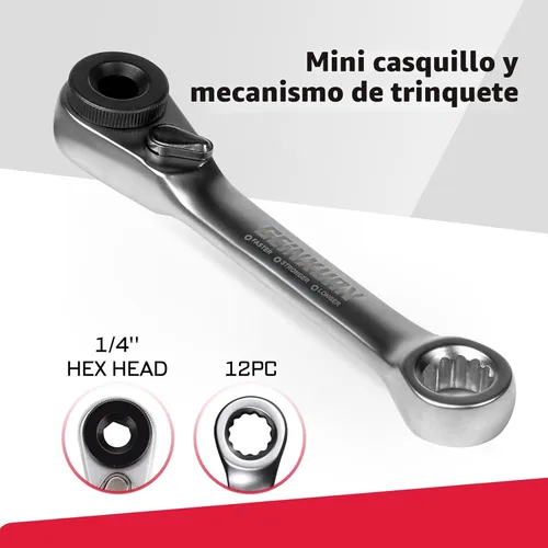 Miniatura 3 de GEINXURN Juego de 4 Mini Llaves de Trinquete y Soporte para Brocas, Llave de Mango de Trinquete de Accionamiento de 1/4", Llave de Vaso Reversible