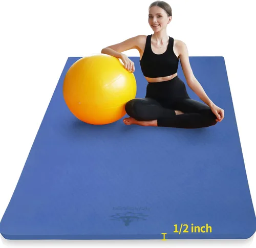 Hatha Yoga Alfombrilla de Yoga Grande de TPE 6'x4'x1/2" Extra Gruesa Antideslizante - para Yoga, Pilates y Entrenamientos de Gimnasio en Casa Azul