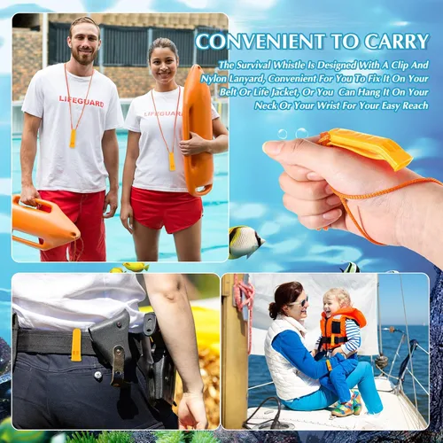 Miniatura 2 de 100 Piezas de Silbatos de Emergencia con Cordón Silbatos de Seguridad y Supervivencia Sonido Fuerte para Seguridad, Camping, Senderismo, Navegación