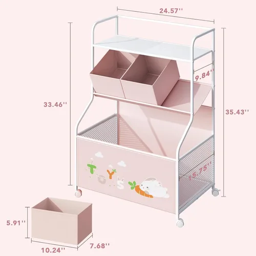 Miniatura 7 de BBLIKE Organizador de Almacenamiento de Juguetes con Ruedas - Caja de Juguetes Grande de 3 Niveles para Niños, Almacenamiento de Cofre de Juguetes