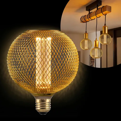 Miniatura 9 de Bombilla LED decorativa, cubierta de malla metálica dorada, base mediana E26, luces LED para lámpara de pie de dormitorio, lámpara de techo