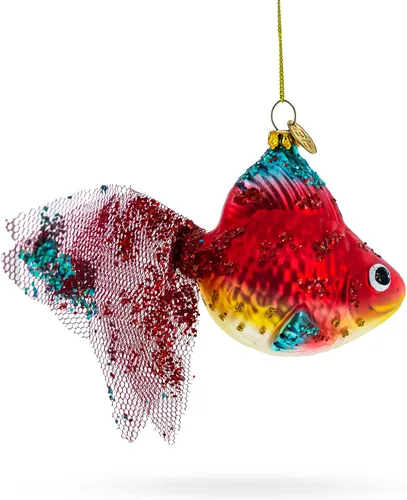 Miniatura 3 de Adorno navideño de cristal soplado con pez dorado con purpurina