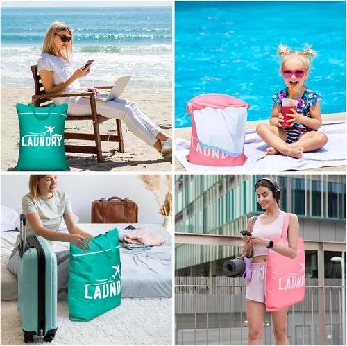 Miniatura 5 de Fiodrimy 2 bolsas grandes de viaje para lavandería, lavables, impermeables, para ropa sucia, trajes de baño, ropa de entrenamiento y gimnasio