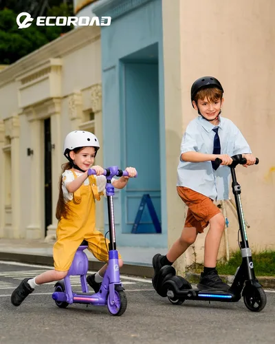 Miniatura 9 de ECOROAD Scooter eléctrico 2 en 1 para niños EK8, motor de 200 W y rango de 9 millas, hasta 10 MPH, sistema de freno doble, música Bluetooth y altura
