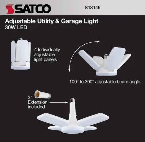 Miniatura 2 de Satco S13146 - Lámpara de techo LED ajustable multihaz y garaje, color blanco, 5000 K, 1 unidad (paquete de 1)