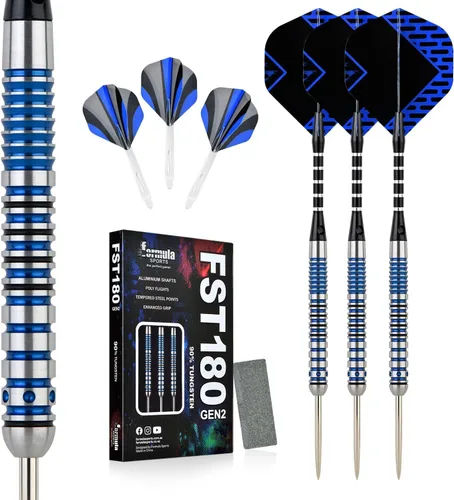 Miniatura 2 de Formula Sports Juego de dardos de punta de acero al 90% tungsteno, juego de puntas de metal profesionales disponibles en 0.74 oz/0.78 oz/0.81 Azul
