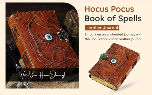 Miniatura 9 de Cuaderno de piel de hechizos personalizable Hocus Pocus con diseño de tercer ojo, papel con borde antiguo, grimorio vintage, cuaderno de bruja