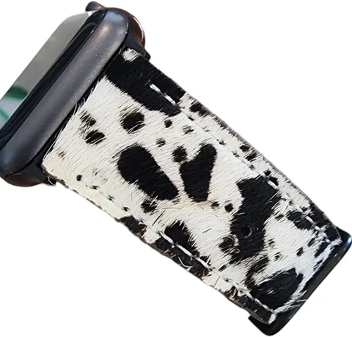 Miniatura 6 de Correa de cuero de vaca de lujo con pelo de Western para Apple Watch de 38 40 41 42 44 45 46 49 mm elegante para iWatch Series 11 10 9 8 7 6 5 4 B