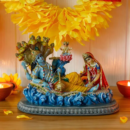 Miniatura 3 de alikiki Estatua hindú de Dios Señor Vishnu – 8.3 pulgadas de largo Mahavishnu figura divina deidad hindú para adoración espiritual, hogar, oficina