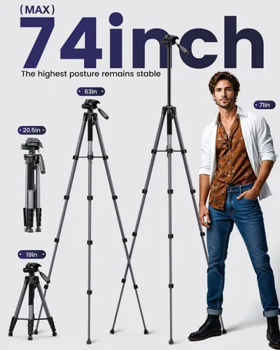 Miniatura 4 de CAMBOFOTO Trípode para cámara de 30", Trípode profesional de aluminio resistente para cámara sin espejo/DSLR/Teléfono celular/Videocámara