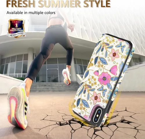 Miniatura 7 de NNH Funda tipo cartera compatible con iPhone Xs Max con bloqueo RFID, ranuras para tarjetas, folio de piel sintética, función atril, doble cierre