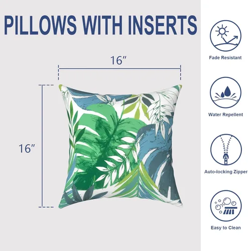 Miniatura 439 de Juego de 2 almohadas para exteriores de 16 x 16 pulgadas, repelentes al agua con interiores, para muebles de patio, hogar, jardín, geometría bohemia