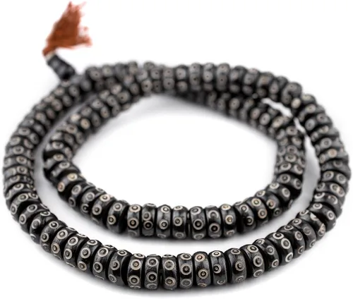 Miniatura 3 de The Bead Chest Cuentas de Mala de hueso de disco de ojo tallado negro (0.472 in)