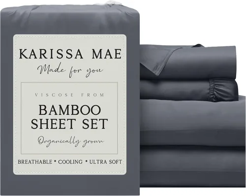 Miniatura 35 de KARISSA MAE Juego de sábanas tamaño individual de viscosa de bambú refrescante, 100% cultivadas orgánicamente, bolsillo profundo de 18 pulgadas