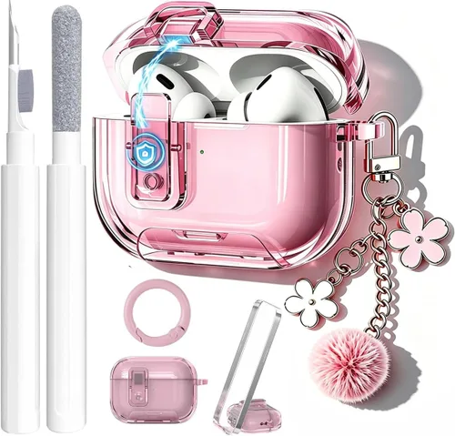 Miniatura 16 de Bonita funda Magsafe para Airpods Pro 2, clip de bloqueo para niñas y mujeres, con dijes de flores y kit de limpieza, TPU suave, Airpods iPod Pro