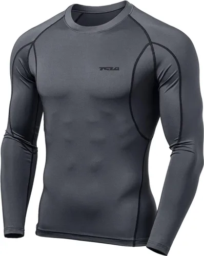 TSLA - Paquete de 1 o 3 camisas de compresión de manga larga FPU 50+ para hombre, camisa de entrenamiento atlético, protector de erupción para