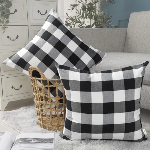 Miniatura 41 de CARRIE HOME Juego de 4 fundas de almohada a cuadros blancos y negros de 18 x 18 pulgadas para exteriores, decoración de granja a cuadros de búfalo