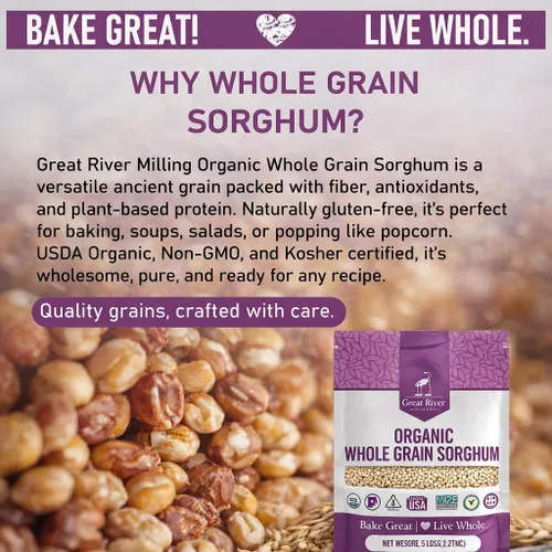 Miniatura 3 de Great River Milling Sorgo de grano entero Grano antiguo alto en proteínas Sin OMG, certificado Kosher Ideal para ensaladas, pilaf, gachas