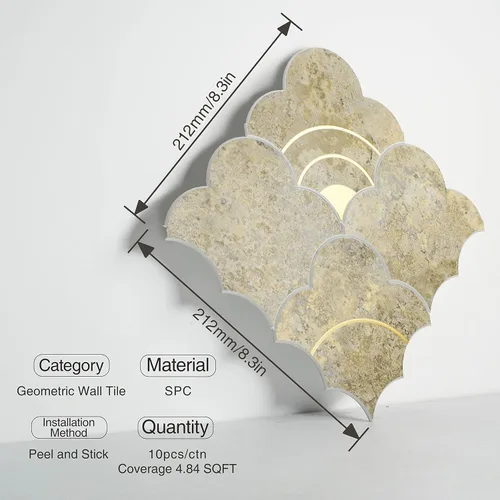 Miniatura 2 de COLAMO Azulejo Adhesivo de Lujo 1 Pieza Despegar y Pegar para Salpicadero, Imitación Piedra Mezcla Metal Dorado Azulejo Adhesivo Inteligente