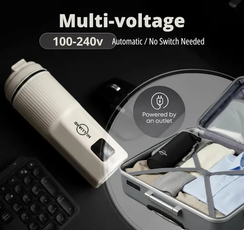 Miniatura 7 de Hervidor Eléctrico de Viaje - Acero Inoxidable 316, Hervidor de Té Portátil y Calentador de Agua, Hervidor de Agua Portátil de 450ml, 6 Ajustes