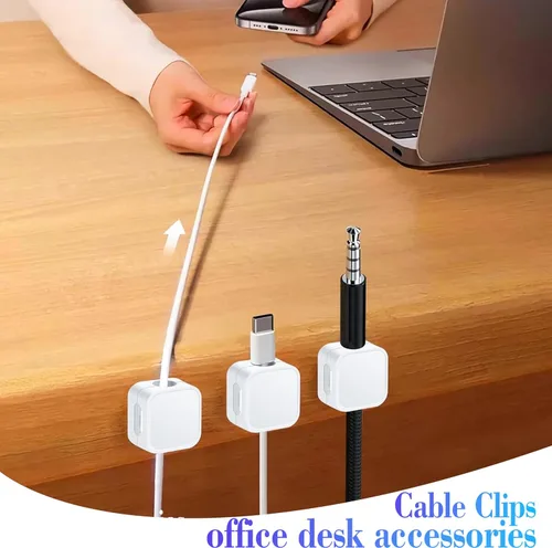 Miniatura 4 de Paquete de 12 soportes organizadores de cables (blanco) con adhesivo fuerte, fácil de abrir para el hogar, oficina, coche, mesita de noche