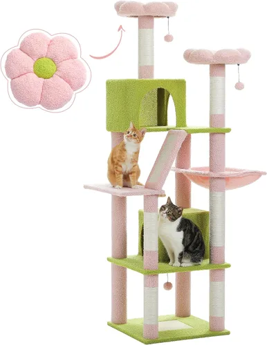 Miniatura 9 de PAWZ Road Árbol para gatos, torre para gatos de 60 pulgadas con condominios dobles, perca espaciosa, cesta acogedora y postes rascadores cubiertos
