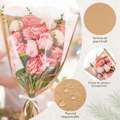 Miniatura 3 de Mauproy Paquete de 50 bolsas de flores para ramos de flores, papel de regalo de flores, fundas de papel kraft con cintas para graduación