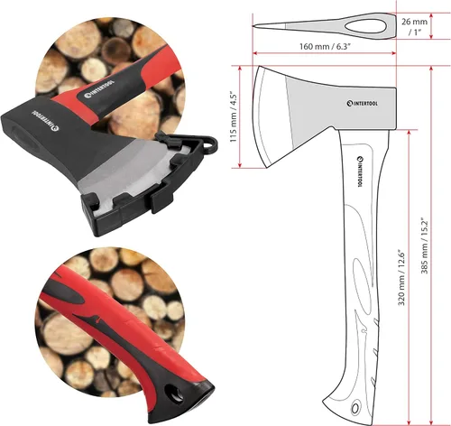 Miniatura 3 de INTERTOOL Hacha de hacha de hacha de camping de 15 pulgadas, herramienta compacta de división de madera con mango de fibra de vidrio resistente a