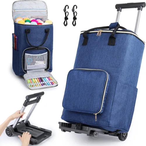 Miniatura 8 de Coopay Bolsa de ganchillo y tejer, organizador de viaje para manualidades, ganchos, agujas, madejas, pintura de diamantes, suministros (verde bosque)