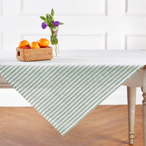 Miniatura 61 de Solino Home Mantel de lino a rayas de 52 x 52 pulgadas, mantel cuadrado 100% lino puro natural y blanco, diseño de rayas Amalfi, lavable a máquina