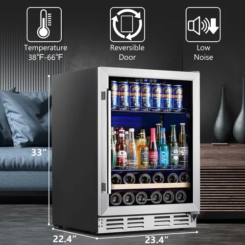 Miniatura 3 de Refrigerador de bebidas y vino de 24 pulgadas integrado o independiente, capacidad para 120 latas y 16 botellas, enfriador de vino