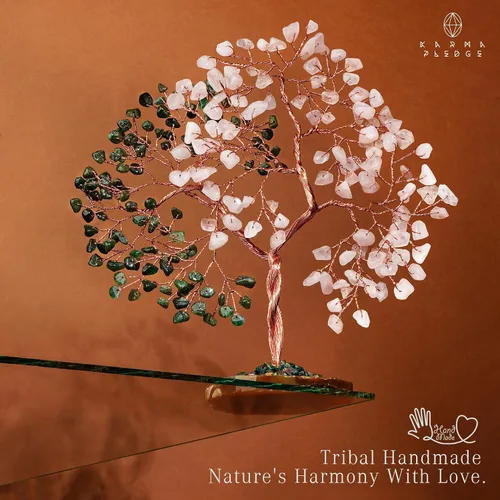 Miniatura 6 de Árbol de cristal para decoración de oficina de mujeres, árbol de piedras curativas de aventurina verde y cuarzo rosa hecho a mano, árbol de la vida